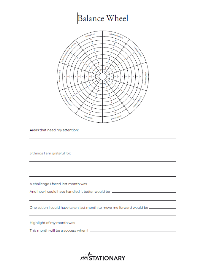 Life Balance Wheel - Free Downloadable PDF