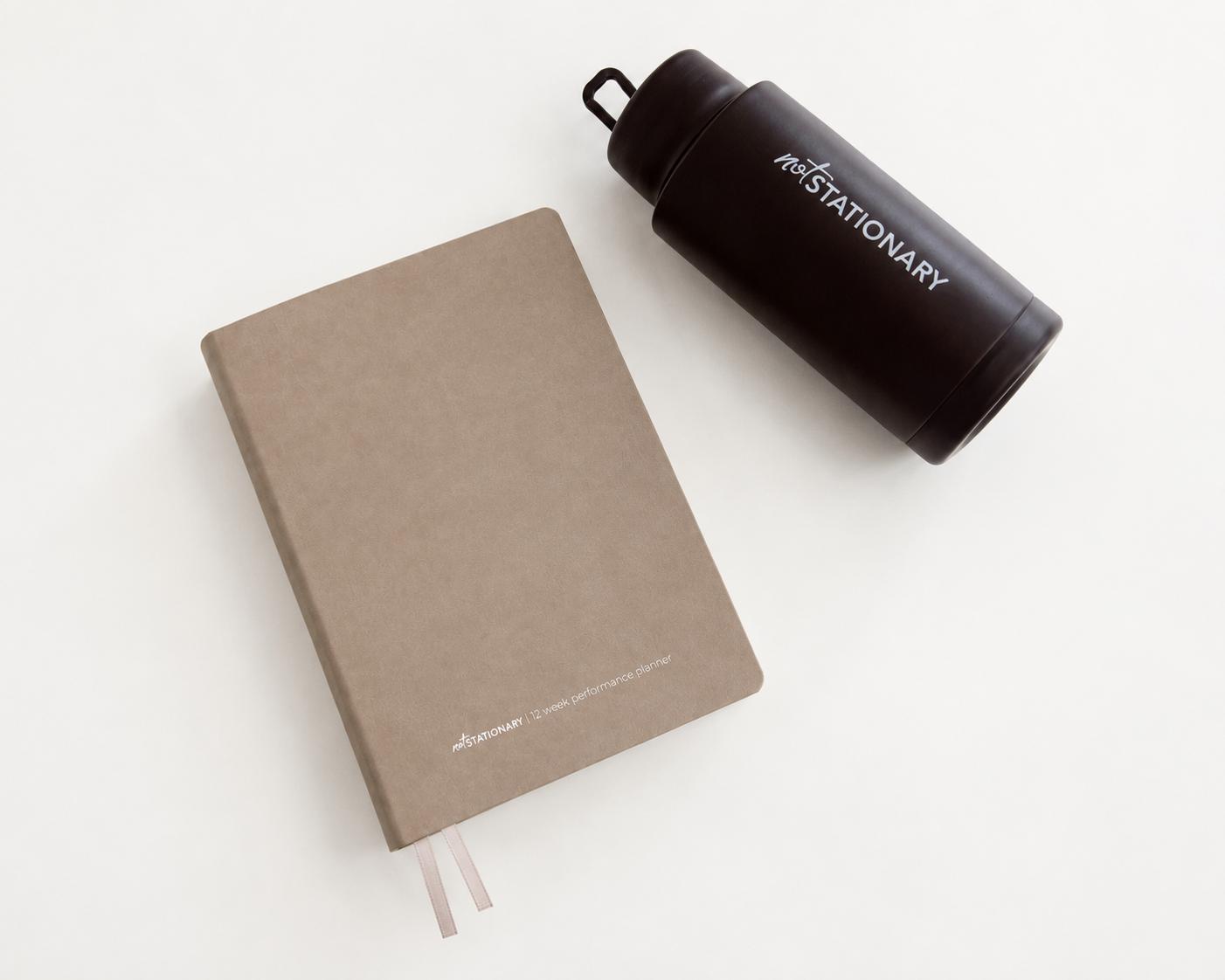 Not Stationary Clarity Duo - 12 Week Performance Planner in stone with Signature Drink Bottle